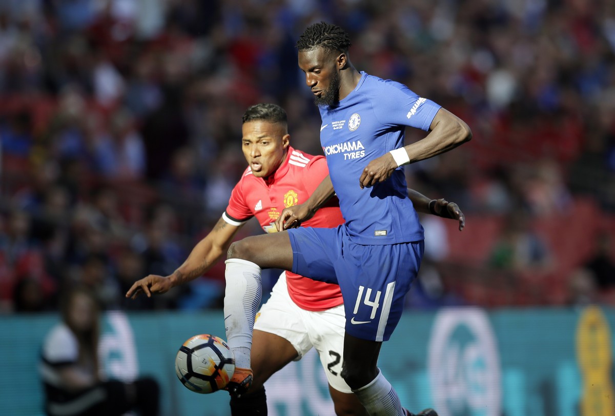 Chelsea's Tiemoue Bakayoko controls the ball in front of Manchester United's Antonio Valencia during the English FA Cup final soccer match between Chelsea and Manchester United at Wembley st ...