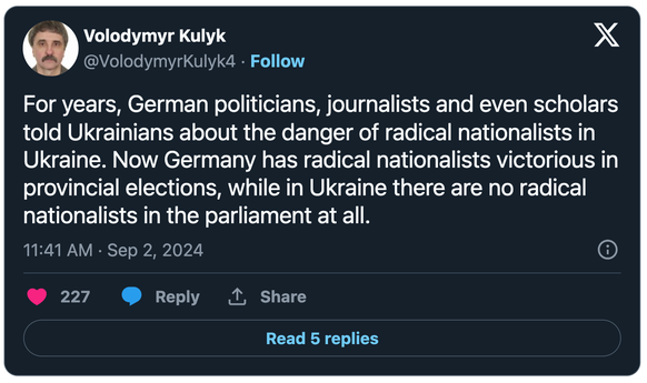 Tweet zu Rechtsrutsch in Deutschland.