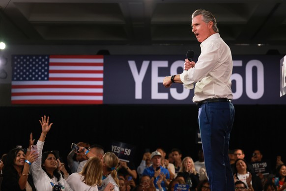 Gov. Gavin Newsom speaks during a campaign event on Proposition 50, Saturday, Nov. 1, 2025, in Los Angeles. (AP Photo/Ethan Swope)
Election 2025 Redistricting California