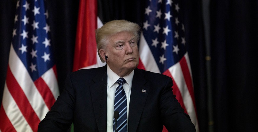 President Donald Trump delivers a statement following his meeting with Palestinian president Mahmoud Abbas in the West Bank city of Bethlehem, Tuesday, May 23, 2017. (AP Photo/Nasser Nasser)