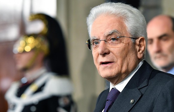 Italian President Sergio Mattarella adresses the media at the end of his meeting with Italian parties representatives at the Quirinal Palace during the third round of formal political consultations fo ...