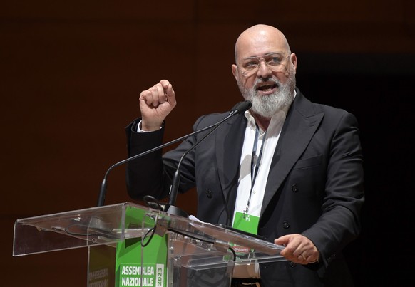 epa10516874 Emilia-Romagna Governor Stefano Bonaccini, newly-elected secretary of Italy&#039;s Democratic Party (PD), addresses the National Assembly of the Democratic Party after his election, in Rom ...