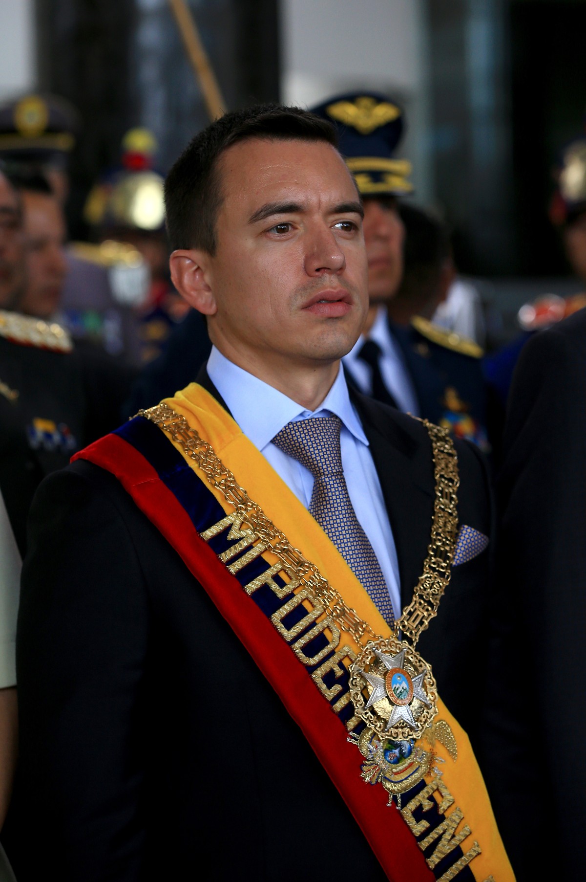 epa10991423 Ecuador's new President Daniel Noboa leaves the National Assembly after his presidential inauguration ceremony in Quito, Ecuador, 23 November 2023. EPA/Julio Estrella