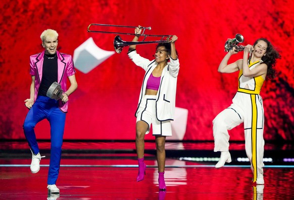 epa09217399 Jendrik from Germany with the song &#039;I Don&#039;t Feel Hate&#039; performs during the dress rehearsal for the Grand Final of the 65th annual Eurovision Song Contest (ESC) at the Rotter ...