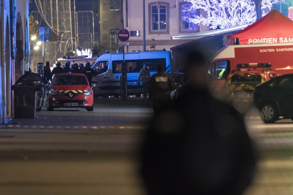 Emergency services arrive at the center of the city of Strasbourg which is close following a shooting, eastern France, Tuesday Dec. 11, 2018. A shooting in the French city of Strasbourg killed at leas ...
