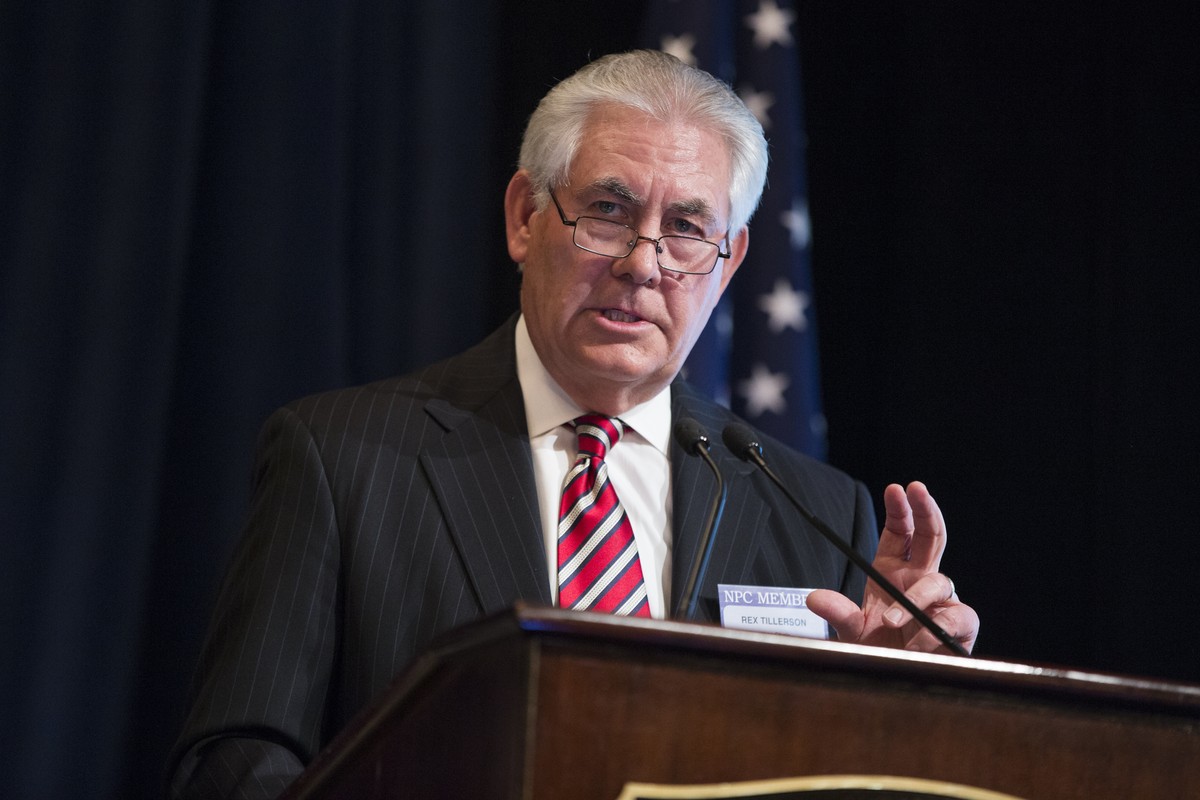 FILE - In this March 27, 2015 file photo, Secretary of State-designate Rex Tillerson speaks in Washington. As President-elect Donald Trump fills out his Cabinet, it's looking less like America  ...