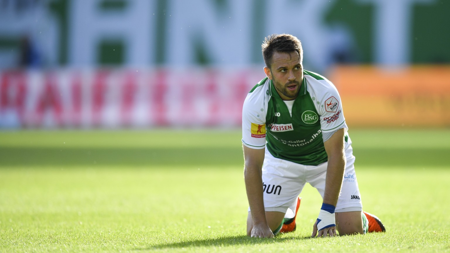 St. Gallens Andreas Wittwer, beim Fussball Super-League Spiel zwischen dem FC St. Gallen und dem FC Lugano, am Sonntag, 23. September 2018, im Kybunpark in St. Gallen. (KEYSTONE/Gian Ehrenzeller)