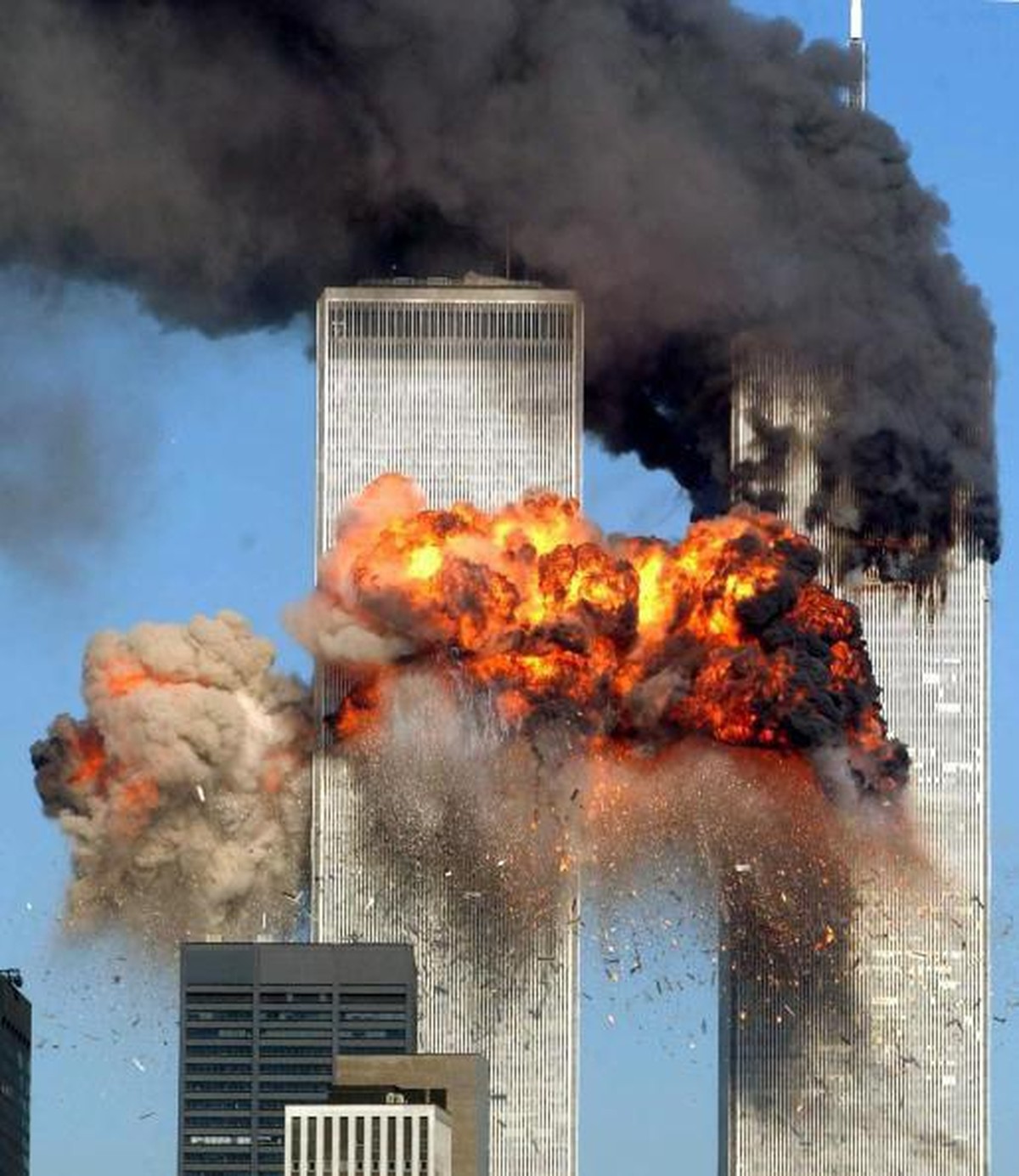 World Trade Center Attacked
NEW YORK - SEPTEMBER 11: Hijacked United Airlines Flight 175 from Boston crashes into the south tower of the World Trade Center and explodes at 9:03 a.m. on September 11, 2 ...