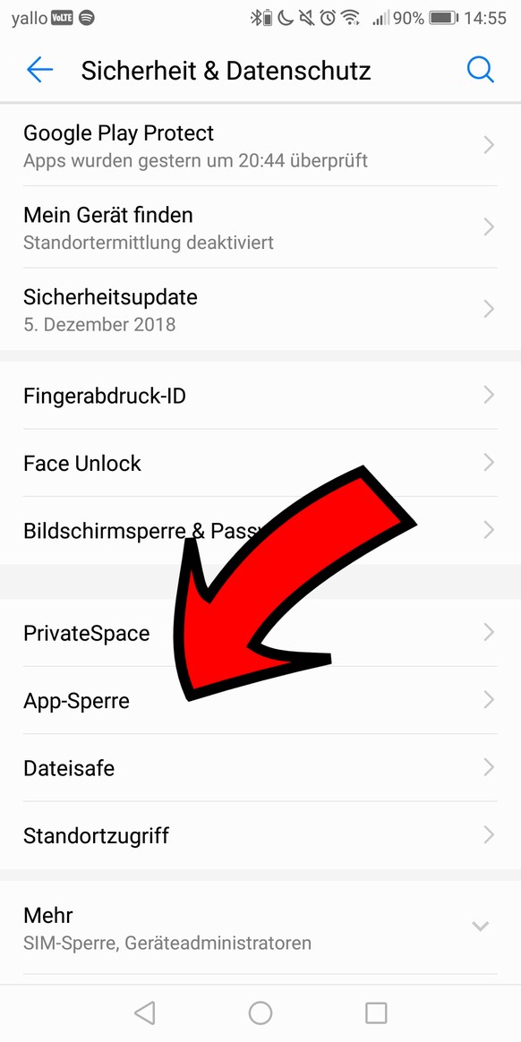 App-Sperre auf einem Huawei-Smartphone.