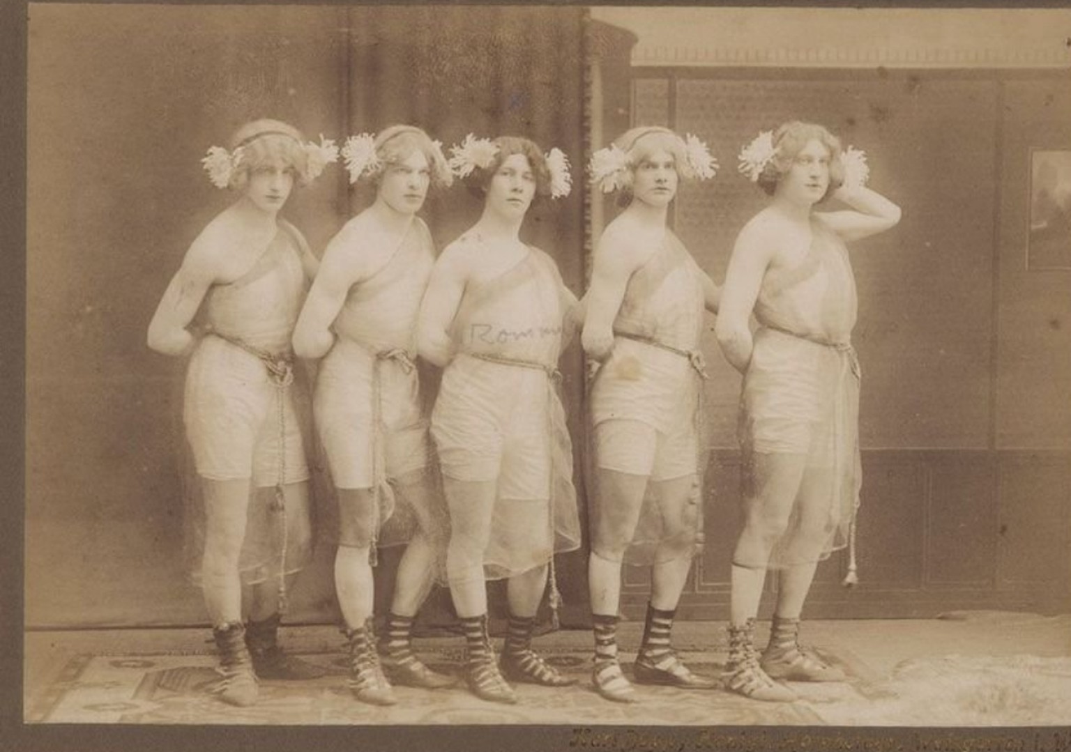 Erwin Rommel (in the middle) dressed as a woman for a variety show during his student years at Kriegsschule, Danzig, 1912.