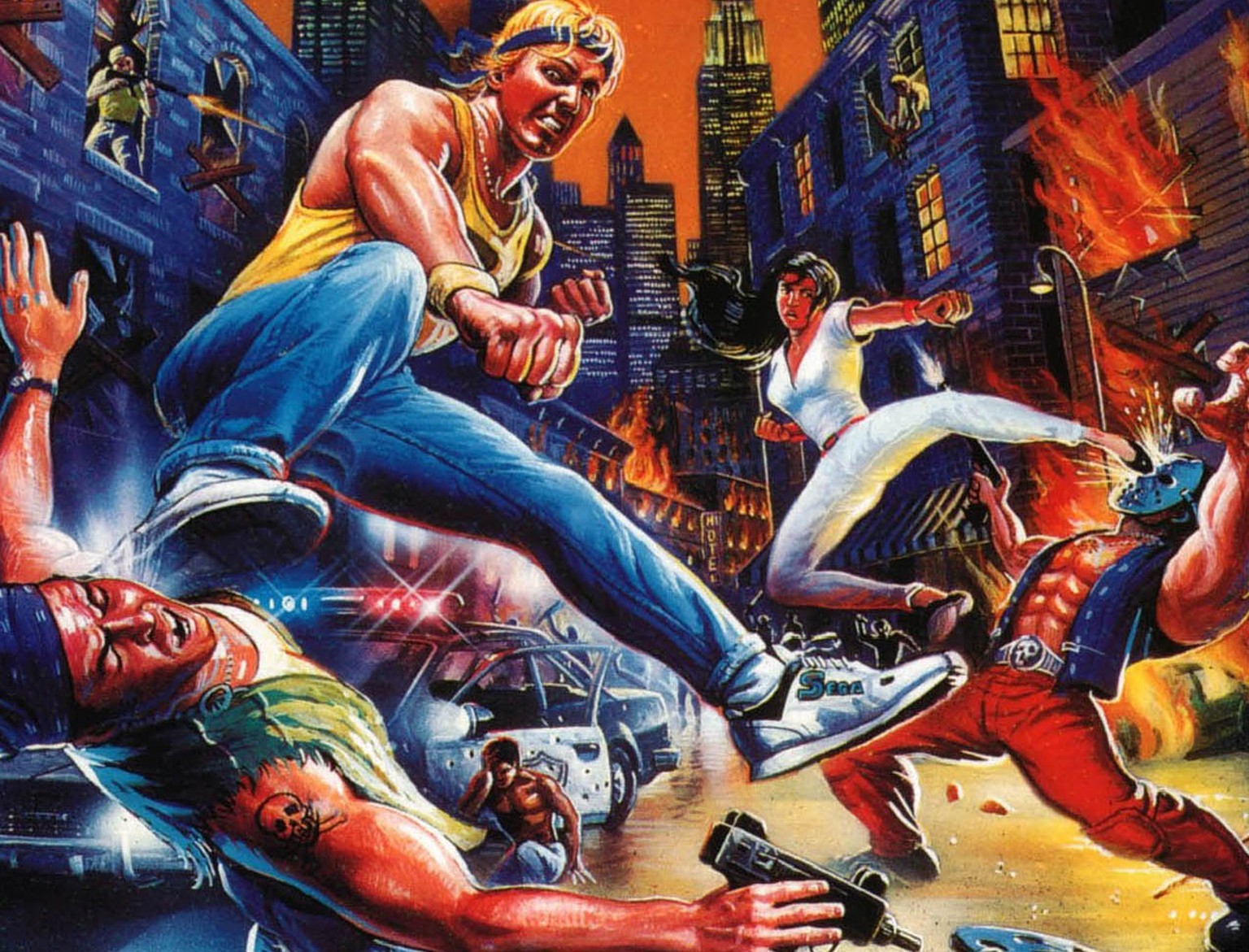 Das Cover zum ersten «Streets of Rage» ist Programm: Intensive Prügelorgie in den Strassen.