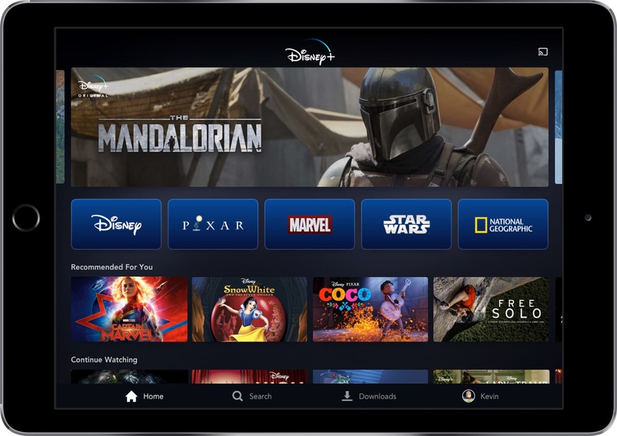 This image provided by Disney shows a product image of Disney Plus on a tablet. The video steaming service has been in the works for more than year, but Thursday, April 11, 2019, marked the first time ...