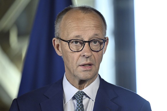 German Chancellor Friedrich Merz attends a joint press conference with Finnish Prime Minister Petteri Orpo in Turku, Finland, May 27, 2025. (Roni Rekomaa/Lehtikuva via AP)
Finland Germany