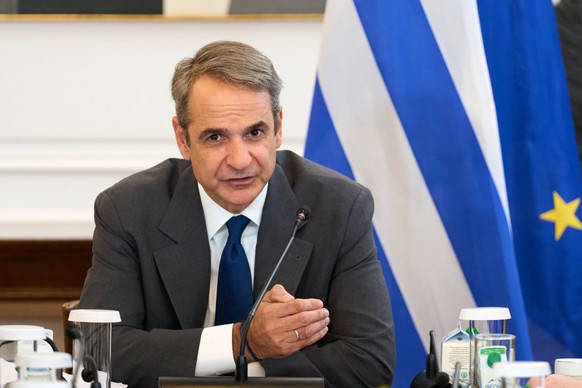 Greece&#039;s Prime Minister Kyriakos Mitsotakis addresses a ministerial cabinet meeting in Athens, Greece, Monday, June 30, 2025.(AP Photo/Petros Giannakouris)
Greece Government