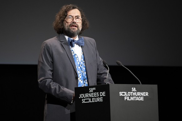 Thomas Geiser, Praesident Schweizerische Gesellschaft Solthurner Filmtage, spricht an der Eroeffnung der 58. Solothurner Filmtage, am Mittwoch, 18. Januar 2023, in Solothurn. (KEYSTONE/Marcel Bieri)