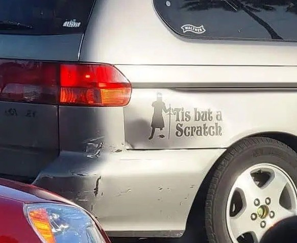 Okay bei diesen Autoaufklebern mussten wir lachen. 
https://pleated-jeans.com/2024/09/18/hilarious-bumper-stickers/