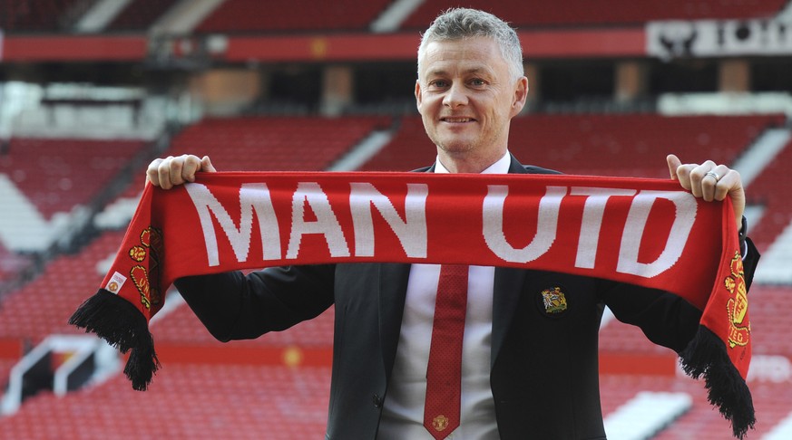 FILE Manchester United soccer team manager Ole Gunnar Solskaer is unveiled as permanent Manchester United manager at Old Trafford, England, Thursday, March 28, 2019. Manchester United has fired Ole Gu ...