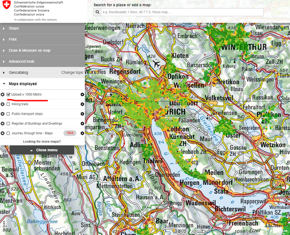 In den dunkelgrün gefärbten Regionen haben mehr als 90 Prozent der Gebäude einen Anschluss, der mindestens 1 Gbit/s erreicht.