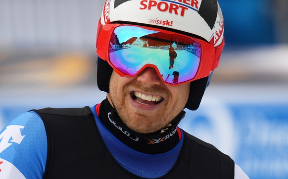 epa07386950 Mauro Caviezel of Switzerland reacts in the finish area during the men&#039;s Alpine Combined Super G race at the FIS Alpine Skiing World Cup in Bansko, Bulgaria, 22 February 2019. EPA/GEO ...