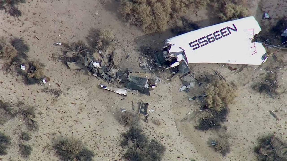 This image from video by KABC TV Los Angeles shows wreckage of what is believed to be SpaceShipTwo in Southern California's Mojave Desert on Friday, Oct. 31, 2014. A Virgin Galactic space tourism ...