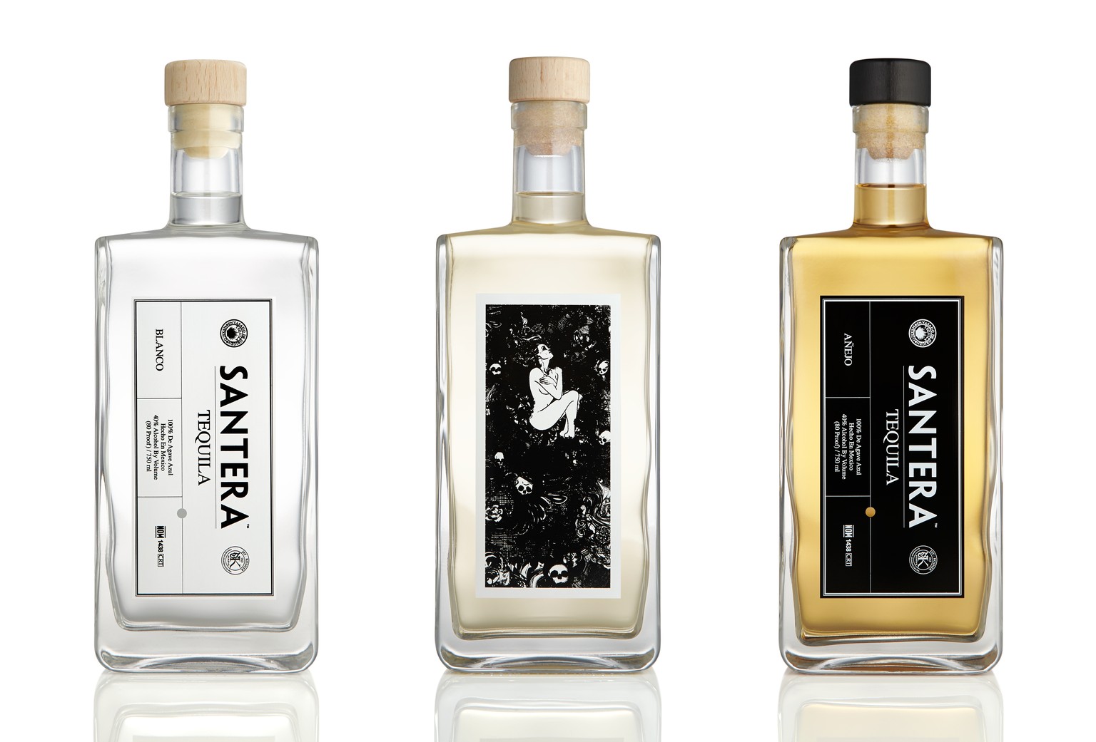 tequila santera blanco oro reposado https://en.wikipedia.org/wiki/Tequila#/media/File:Santera_Tequila.jpeg