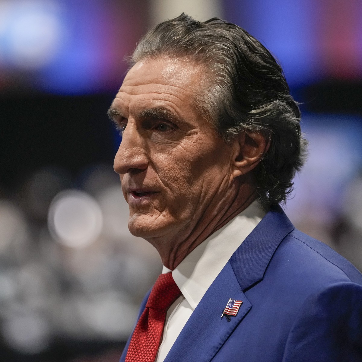 North Dakota Gov. Doug Burgum walking into the spin room before a presidential debate between Republican presidential nominee former President Donald Trump and Democratic presidential nominee Vice Pre ...
