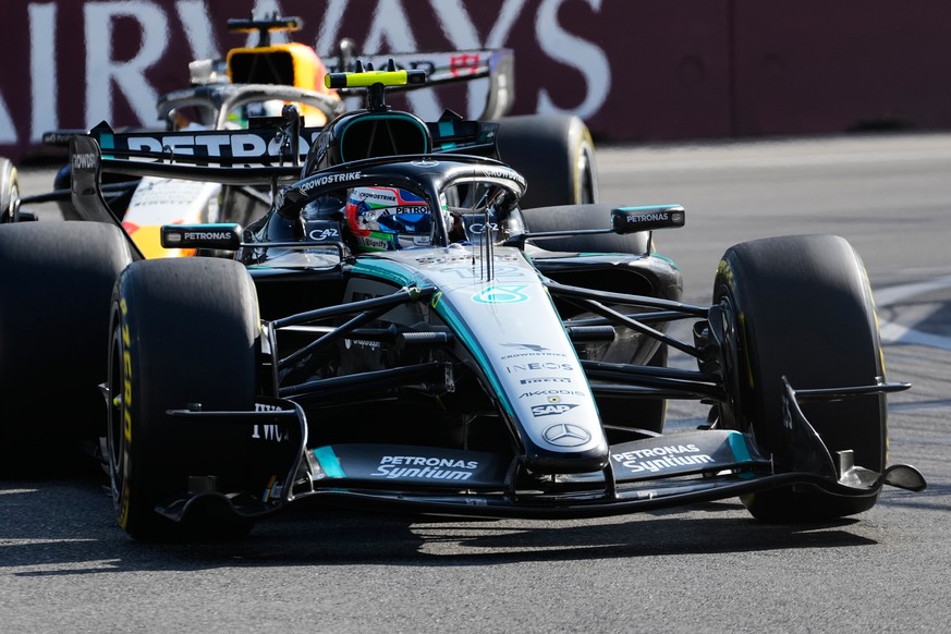 Mercedes driver Andrea Kimi Antonelli of Italy steers his car during the Azerbaijan F1 Grand Prix auto race, in Baku, Azerbaijan, Saturday, Sept. 26, 2026. (AP Photo/Darko Bandic)
Andrea Kimi Antonell ...