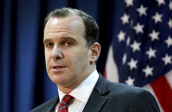 FILE - In this June 7, 2017, file photo, Brett McGurk, the U.S. envoy for the global coalition against IS, speaks during a news conference at the U.S. Embassy Baghdad, Iraq. The Trump administration w ...