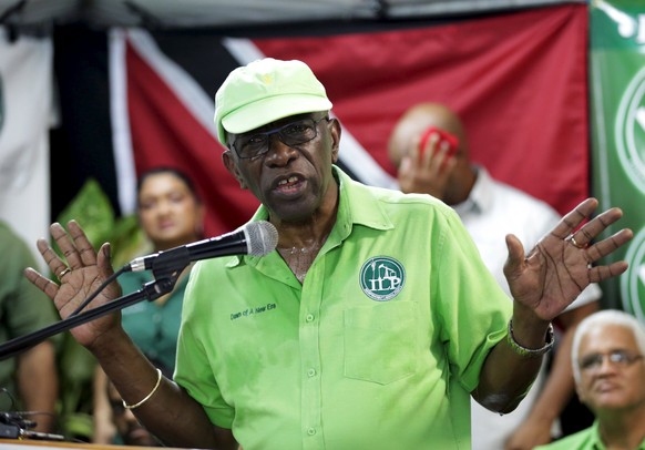 Former FIFA Vice President Jack Warner addresses the audience during a meeting of his Independent Liberal Party in Marabella, South Trinidad, June 3, 2015. Warner, a central figure in world soccer&#03 ...