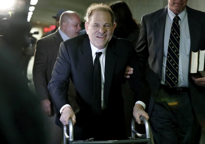 Harvey Weinstein arrives at State Supreme Court in New York, Monday, Jan. 6, 2020. Weinstein is on trial on charges of rape and sexual assault, more than two years after a torrent of women began accus ...