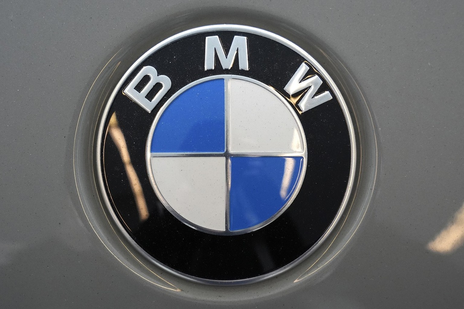 This is the BMW logo on a BMW automobile on display at the Pittsburgh International Auto Show in Pittsburgh, Feb. 15, 2024. (AP Photo/Gene J. Puskar)