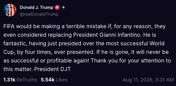 Trump unterstütze Infantino