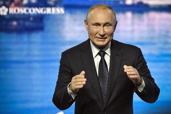 epa07818666 Russian President Vladimir Putin speaks at a plenary session of the Eastern Economic Forum 2019 in Vladivostok, Russia, 05 September 2019. Russian far-eastern city of Vladivostok hosts the ...