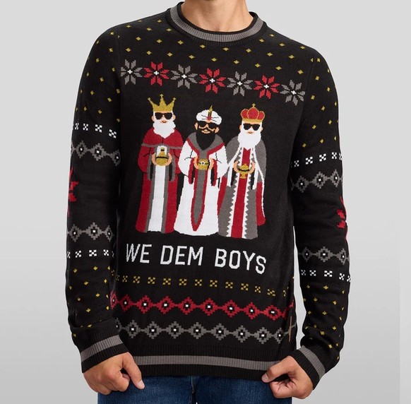 Ugly Christmas Sweaters 2025
https://www.tipsyelves.com/products/mens-black-we-dem-boys-three-kings-ugly-christmas-sweater?variant=45806443561135