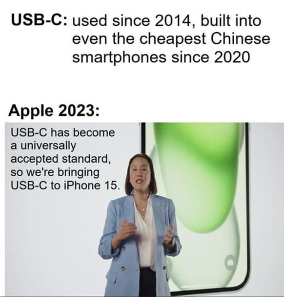 Meme zur Apple-Keynote und dem von Android-Usern belächelten iPhone 15.