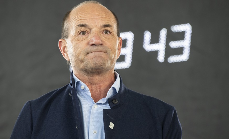 Generalsekretaer OK WM 2020 Gian Gilli anlaesslich der Enthuellung der Countdown Clock fuer die Eishockey WM 2020 in Zuerich und Lausanne, am Dienstag, 10. September 2019 in Zürich. (KEYSTONE/Urs Flue ...