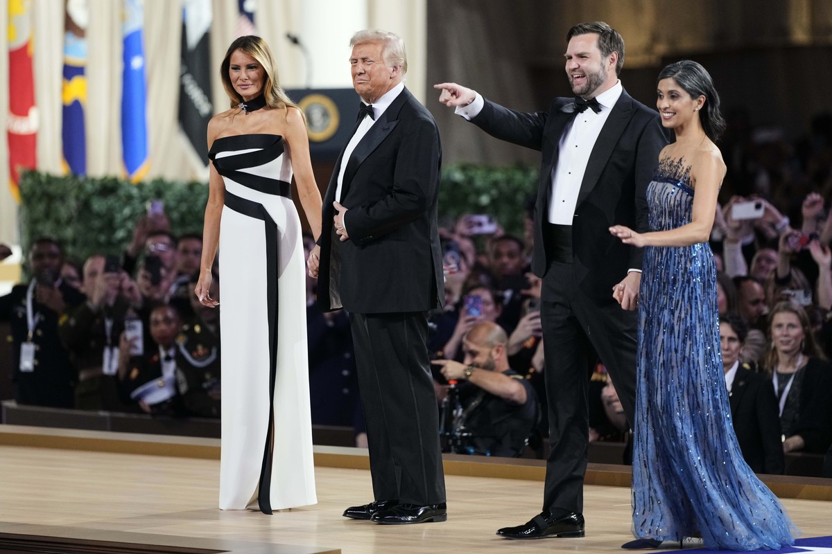 From left, first lady Melania Trump, President Donald Trump, Vice President JD Vance and second lady Usha Vance attend the Commander in Chief Ball, part of the 60th Presidential Inauguration, Monday,  ...