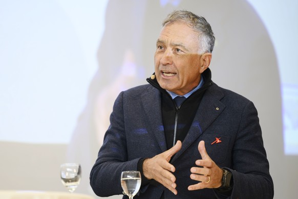 Remy Wyssmann, Nationalrat (SO) spricht waehrend der Delegiertenversammlung der Schweizerischen Volkspartei SVP, fotografiert am Samstag, 25. Oktober 2025 in Wimmis. (KEYSTONE/Christian Beutler)