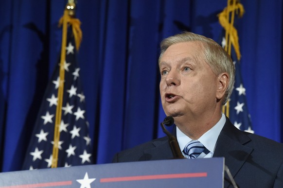 U.S. Sen. Lindsey Graham of South Carolina makes his victory speech after winning another term in office on Tuesday, Nov. 3, 2020, in Columbia, S.C. (AP Photo/Meg Kinnard)
Lindsey Graham