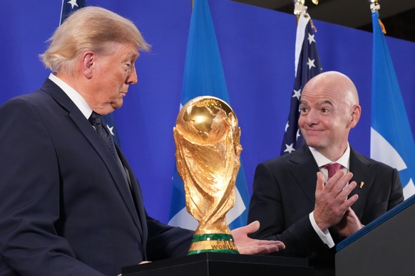 President Donald Trump speaks as FIFA President Gianni Infantino listens at a reception at Trump Tower in New York, Friday, July 17, 2026. (AP Photo/Jacquelyn Martin)
Donald Trump