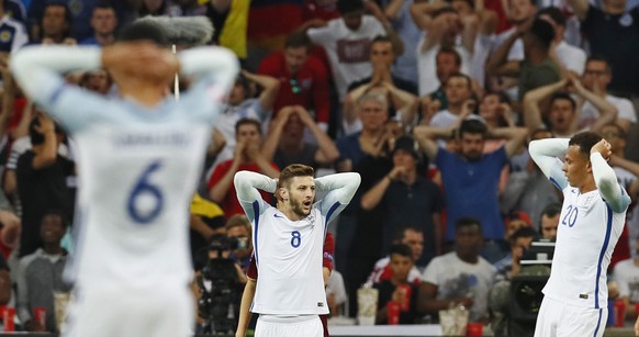 Football Soccer - England v Russia - EURO 2016 - Group B - Stade Vélodrome, Marseille, France - 11/6/16
England&#039;s Adam Lallana looks dejected after missing a opportunity to score
REUTERS/Jason  ...