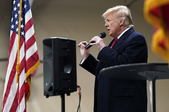 Republican presidential candidate former President Donald Trump speaks at a caucus site at Horizon Events Center, in Clive, Iowa, Monday, Jan. 15, 2024. (AP Photo/Andrew Harnik)
Donald Trump