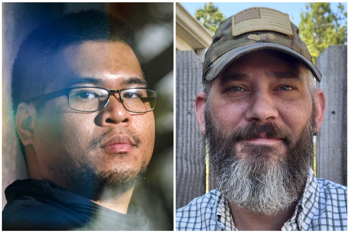 This combination file photo shows U.S. military veterans Andy Huynh, left, and Alexander Drueke. The two veterans, who disappeared while fighting Russia with Ukrainian forces on June 9, 2022, have bee ...