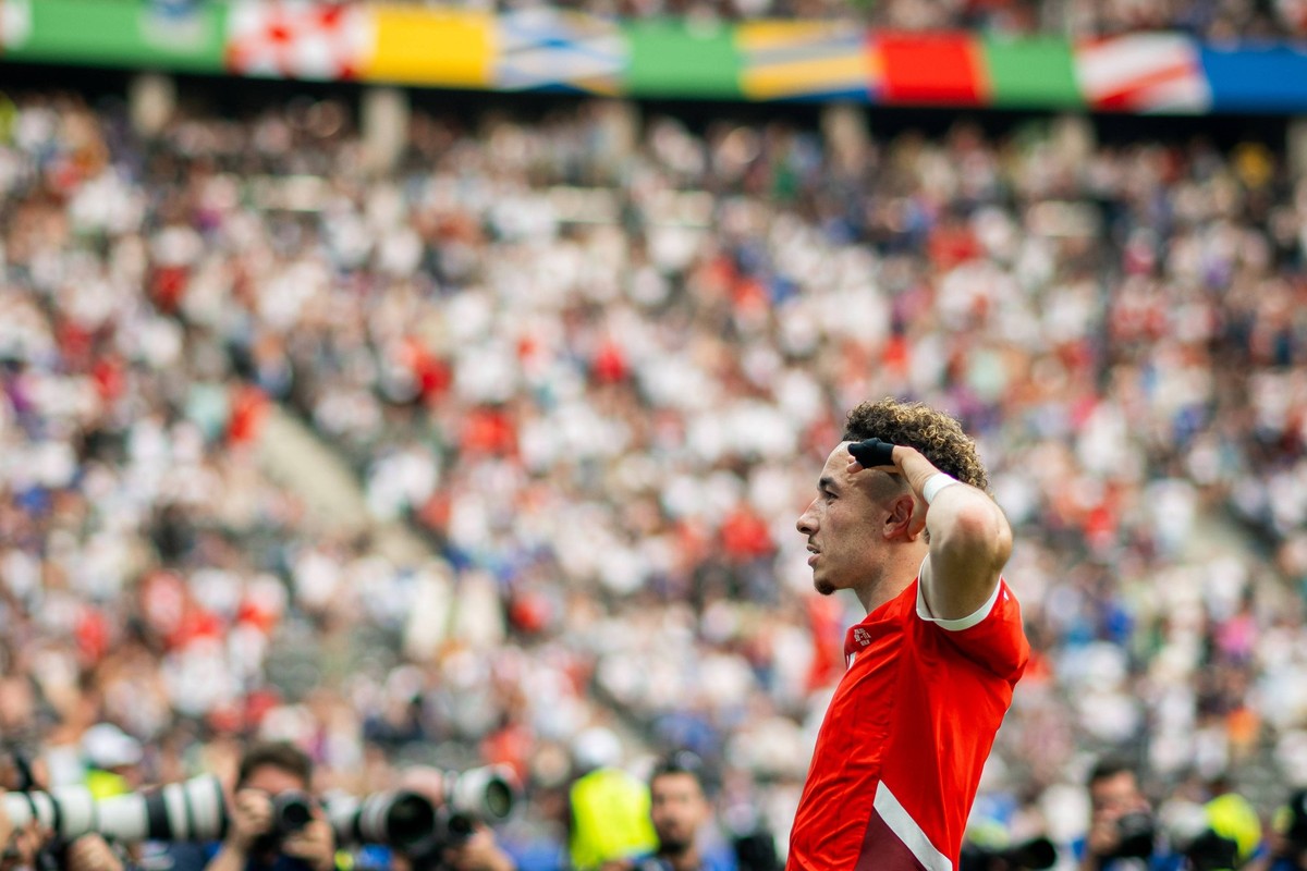 June 29, 2024, Berlin, Germany: Ruben Vargas of Switzerland celebrates after a goal during the UEFA EURO, EM, Europameisterschaft,Fussball 2024 Round of 16 match between Switzerland and Italy at the O ...