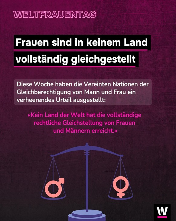 <p>Frauen sind in keinem Land gleichgestellt.</p>