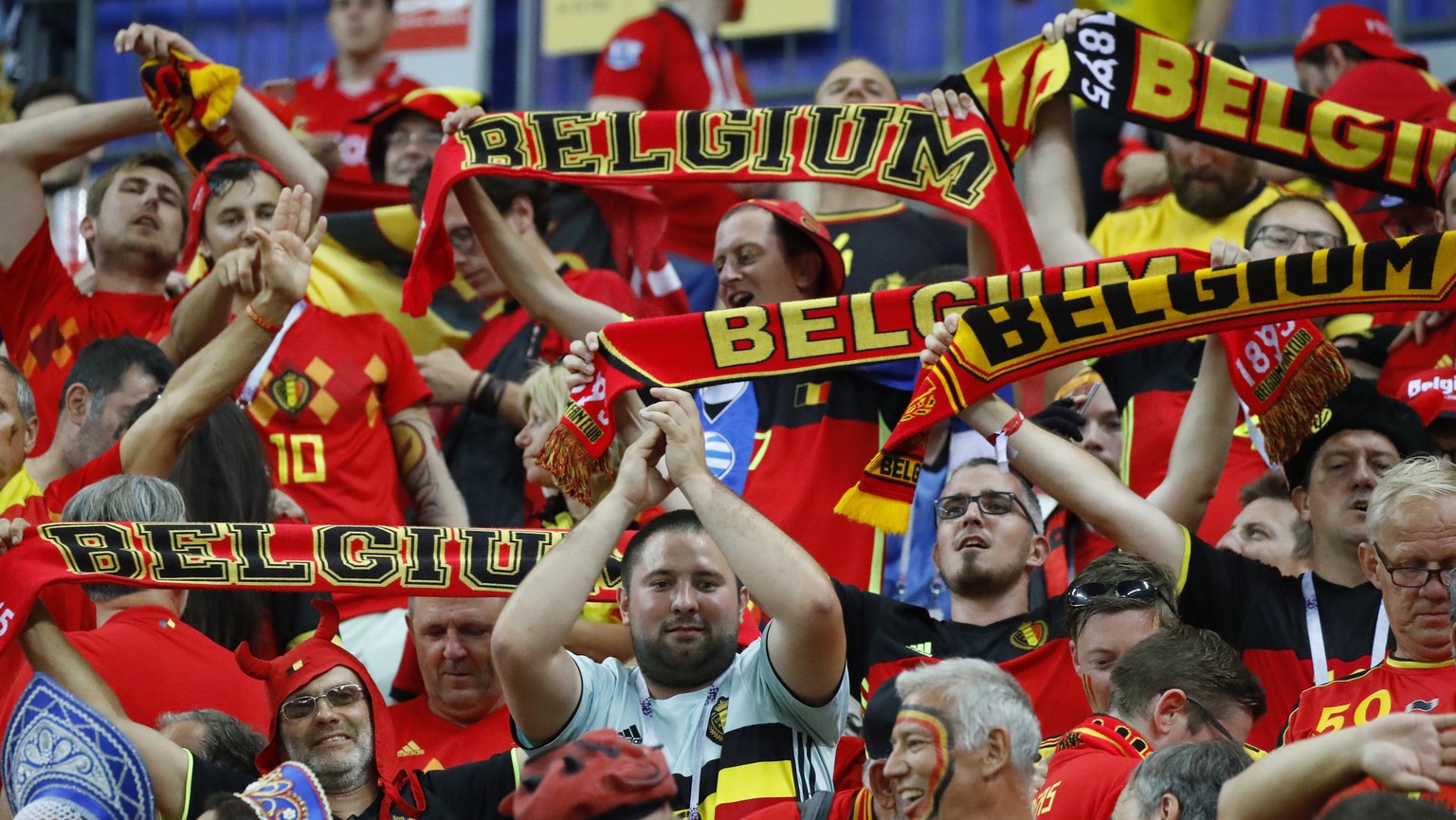 epa06869866 Supporters of Belgium celebrate after the FIFA World Cup 2018 quarter final soccer match between Brazil and Belgium in Kazan, Russia, 06 July 2018. Belgium won the match 2-1.

(RESTRICTI ...