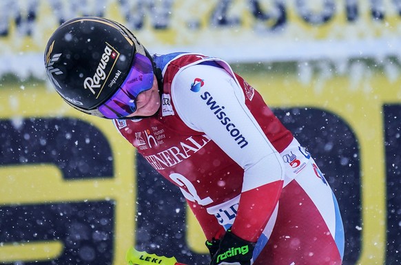 epa08050486 Lara Gut-Behrami of Switzerland reacts in the finish area at the Women's World Cup Alpine Downhill Race in Lake Louise, Alberta, Canada, 06 December 2019. EPA/NICK DIDLICK