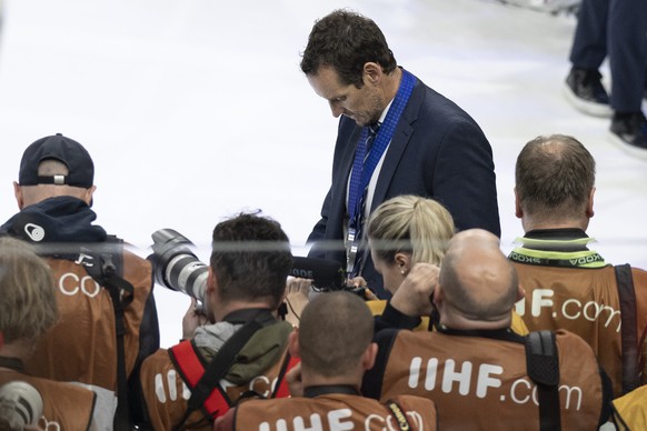 Switzerland&#039;s Headcoach Patrick Fischer is disapointed during the Ice Hockey World Championship final match between Switzerland and Czech Republic in Prague at the O2 Arena, Czech Republic, on Su ...