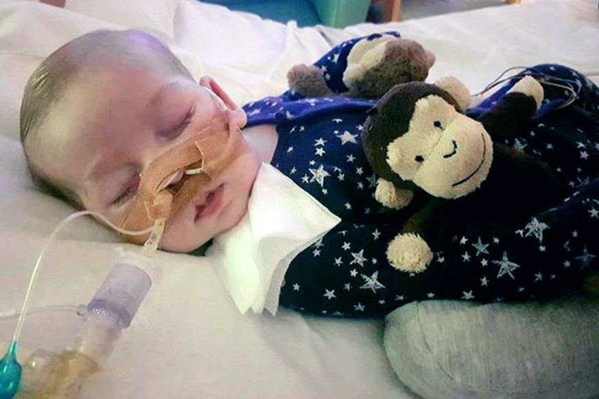 This is an undated photo of sick baby Charlie Gard provided by his family, taken at Great Ormond Street Hospital in London. The parents of a critically ill infant Monday July 24, 2017 withdrew their c ...