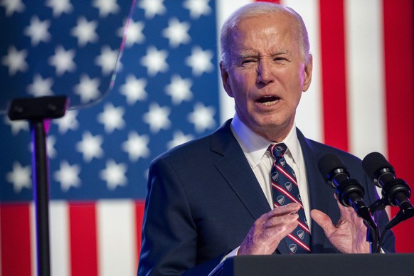 epa11059771 US President Joe Biden delivers remarks at a campaign event 10 miles from Valley Forge National Historical Park in Blue Bell, Pennsylvania, USA, 05 January 2024. President Biden&#039;s rem ...